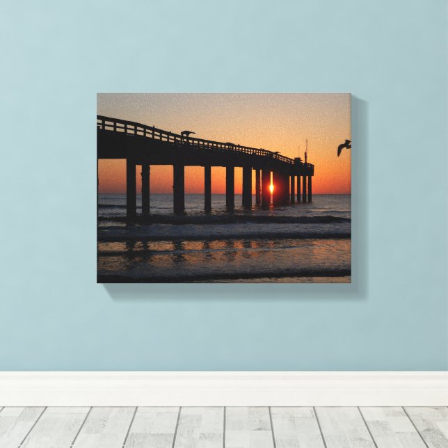 Fishing pier at sunrise canvas print (Insitu(Wood Floor))