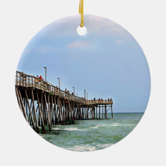 Fishing Pier by Shirley Taylor Ceramic Tree Decoration (Back)