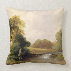 Fishing: Playing a Fish (oil on canvas) Cushion
