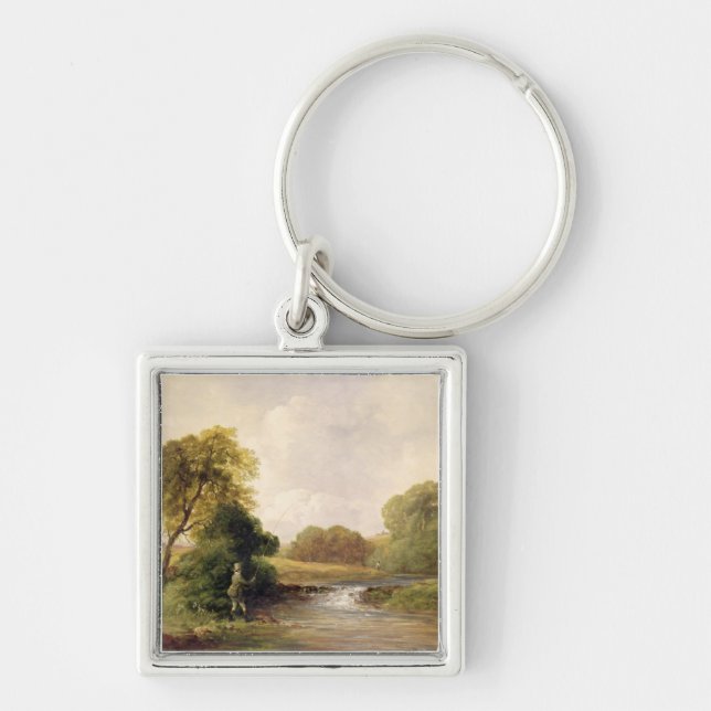 Fishing: Playing a Fish (oil on canvas) Key Ring (Front)