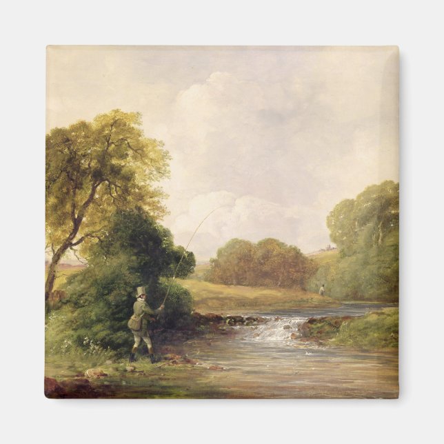 Fishing: Playing a Fish (oil on canvas) Magnet (Front)
