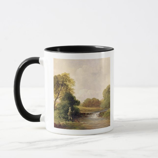 Fishing: Playing a Fish (oil on canvas) Mug (Left)
