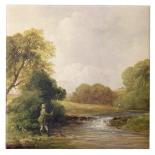 Fishing: Playing a Fish (oil on canvas) Tile