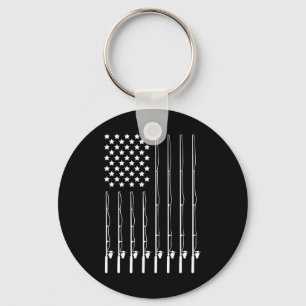 Fishing Pole American Flag Patriotic Outdoorsman Key Ring