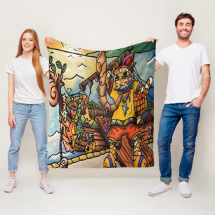 Fishing Port Merchant Cat Fleece Blanket