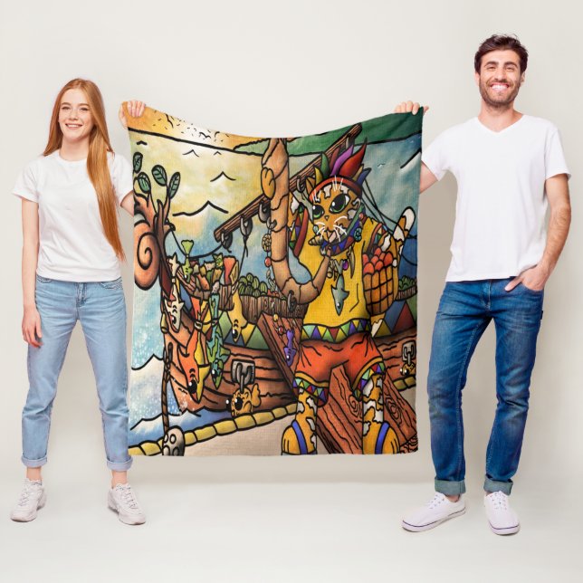 Fishing Port Merchant Cat Fleece Blanket (In Situ)