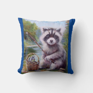 Fishing Racoon fun throw pillow