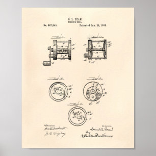 Fishing Reel 1892 Patent Art Old Peper Poster