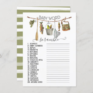Fishing Reel Clothesline Baby Word Scramble Invitation