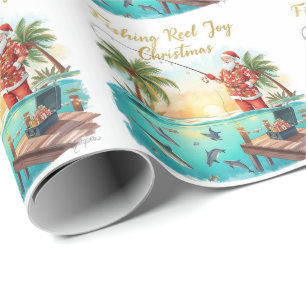 Fishing Reel Joy Christmas with Santa Holiday Wrapping Paper