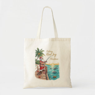 Fishing Reel Joy Christmas with Santa Tote Bag