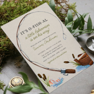 Fishing Reel Watercolor Boy Baby Shower Invitation