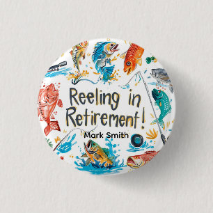 Fishing Reeling in Retirement Party watercolor 3 Cm Round Badge