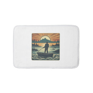Fishing Retro Fishing Fish Sunset Boat Bath Mat