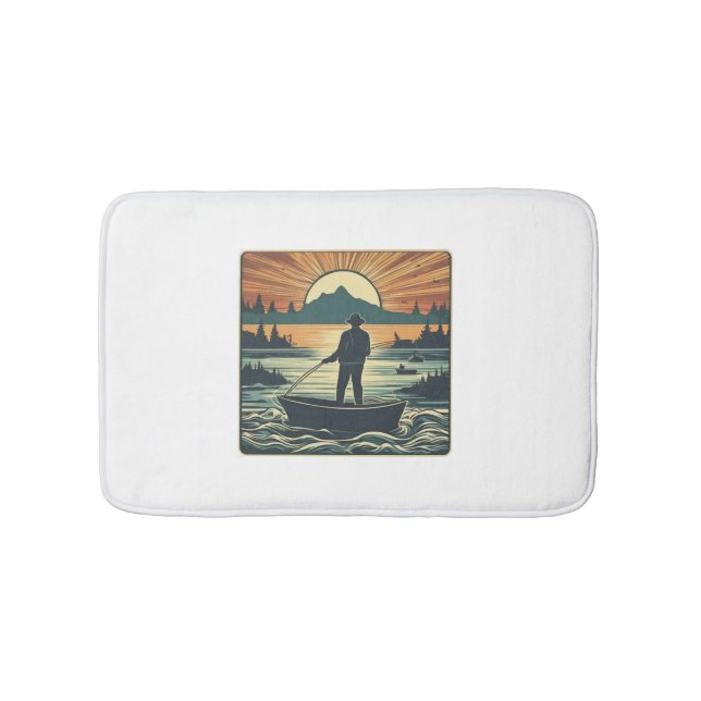 Fishing Retro Fishing Fish Sunset Boat Bath Mat (Front)