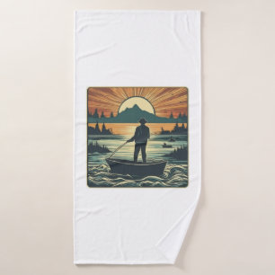 Fishing Retro Fishing Fish Sunset Boat Bath Towel