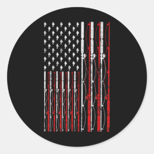 Fishing Rod American Flag Funny Vintage Fishing Classic Round Sticker