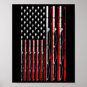 Fishing Rod American Flag Funny Vintage Fishing Poster