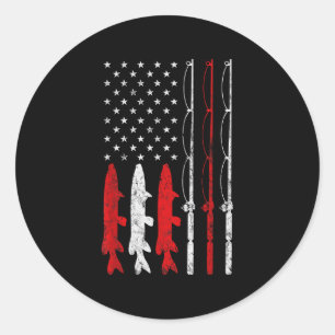 Fishing Rod American Flag Vintage Fishing Gift For Classic Round Sticker