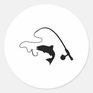 Fishing rod and fish, fishing classic round sticker