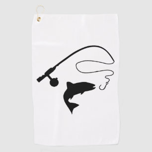 Fishing rod and fish golf towel