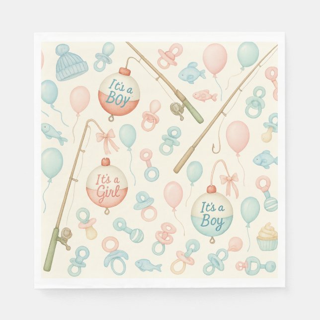 Fishing rod Baby reveal  for Fishing lovers  Napkin (Front)