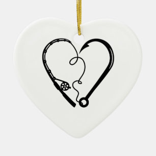 FISHING ROD HEART HOOK CERAMIC TREE DECORATION