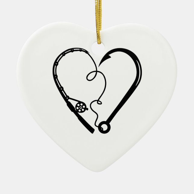 FISHING ROD HEART HOOK CERAMIC TREE DECORATION (Front)