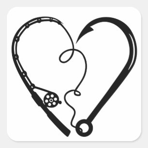 FISHING ROD HEART HOOK SQUARE STICKER