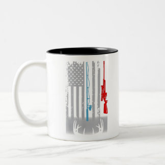 Fishing Rod Hunting Rifle American Flag Two-Tone Coffee Mug