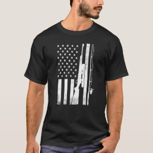 Fishing Rod Hunting Rifle Us Flag Patriot Fisherma T-Shirt
