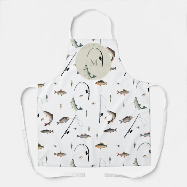 Fishing Rod & Reel Fish Theme Fisherman Monogram Apron (Front)