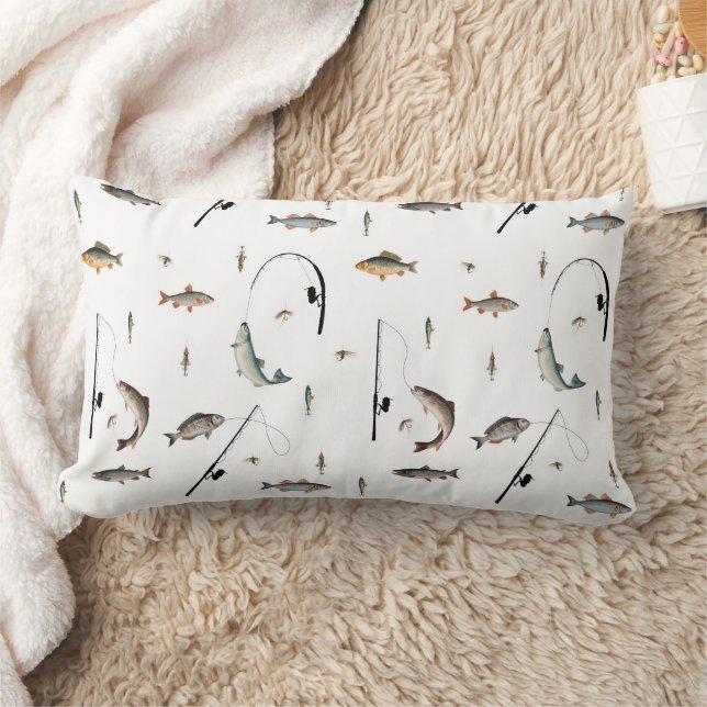 Fishing Rod & Reel Fish Theme Pattern Lumbar Cushion (Blanket)