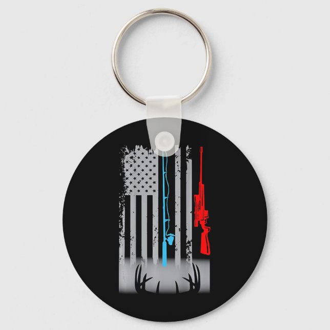 Fishing Rod Shotgun Deer Flag (on Back)  Key Ring (Front)