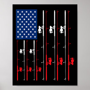 Fishing Rod Us Flag Shirt Cute Fish Hunting Gift  Poster