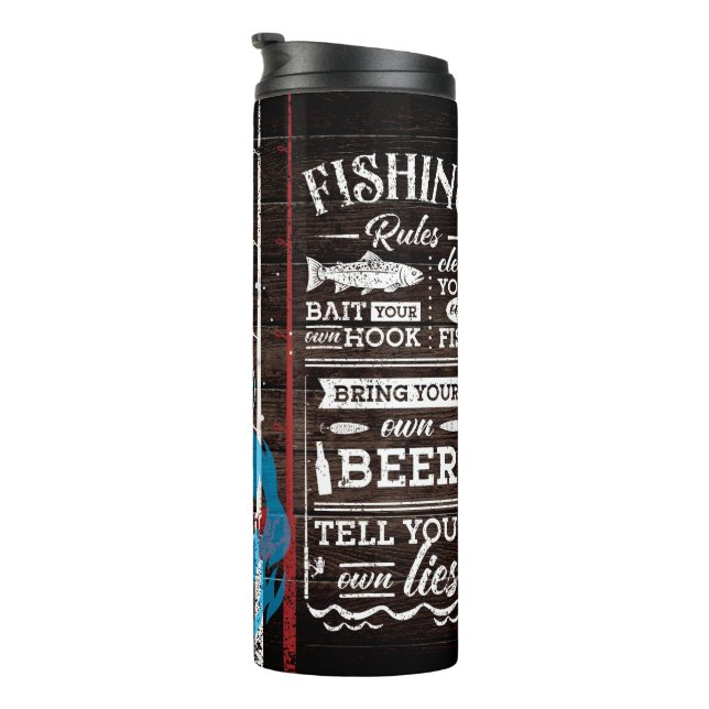  Fishing Rules with American Flag and Bass Fish Thermal Tumbler (Rotated Right)
