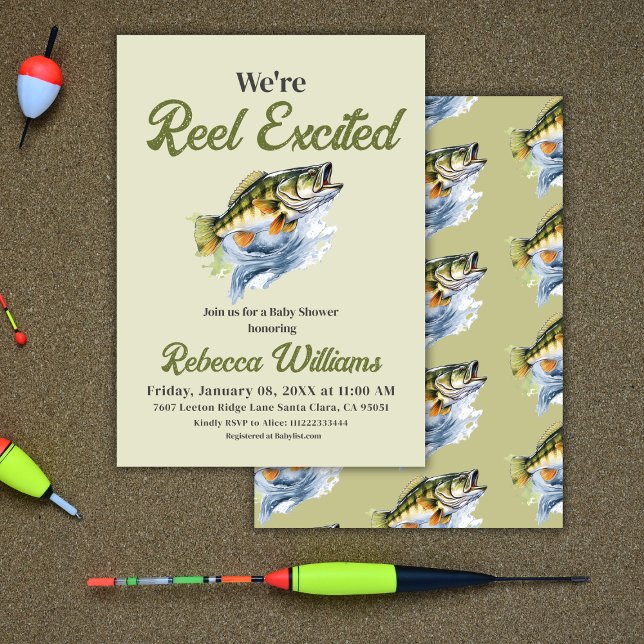 Fishing Sage Green Reel Excited Baby Shower Invitation (Creator Uploaded)