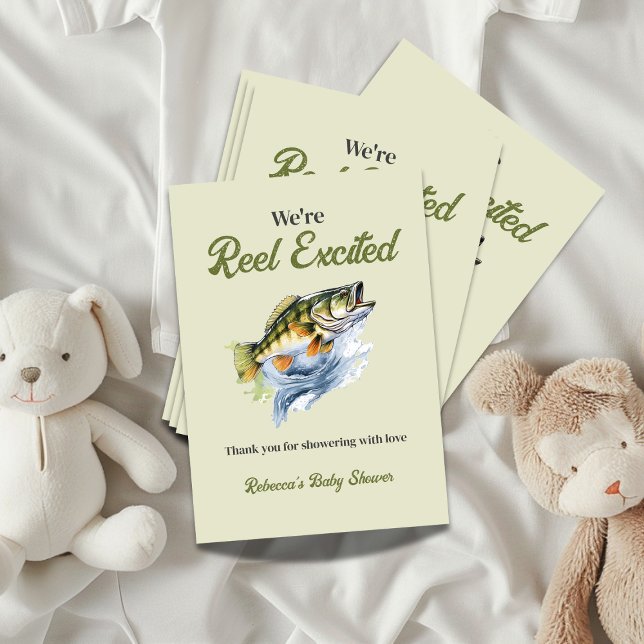 Fishing Sage Green Reel Excited Baby Shower Thank You Card (Creator Uploaded)