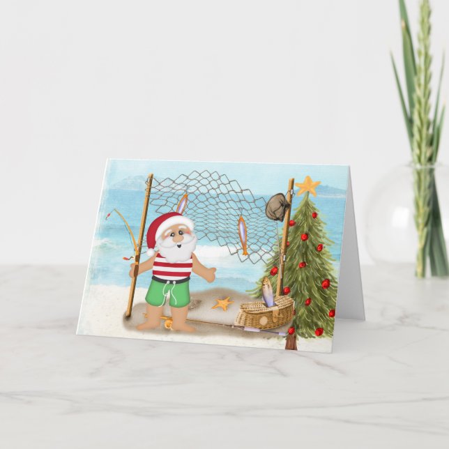 Fishing Santa Christmas Card (Front)