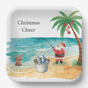 Fishing Santa Christmas themed Paper Plate