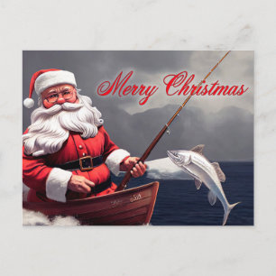 Fishing Santa Clause Merry Christmas Holiday
