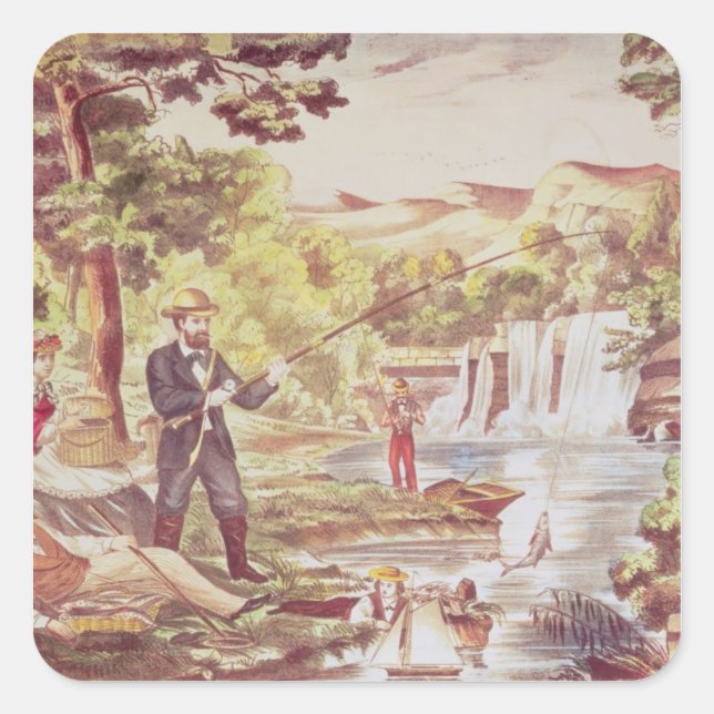 Fishing Scene Square Sticker (Front)