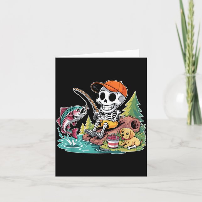 Fishing Skeleton With Dog And Jumping Fish Card (Front)