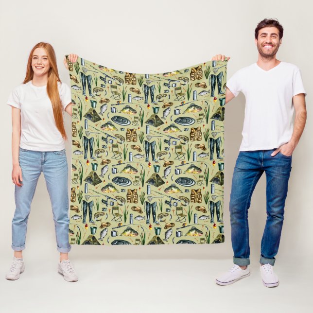Fishing Sports Equipment Fish Waders Pattern Fleece Blanket (In Situ)