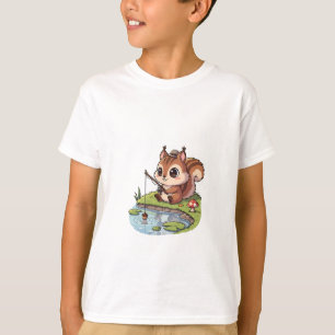 Fishing Squirrel by the Pond Kids T-Shirt