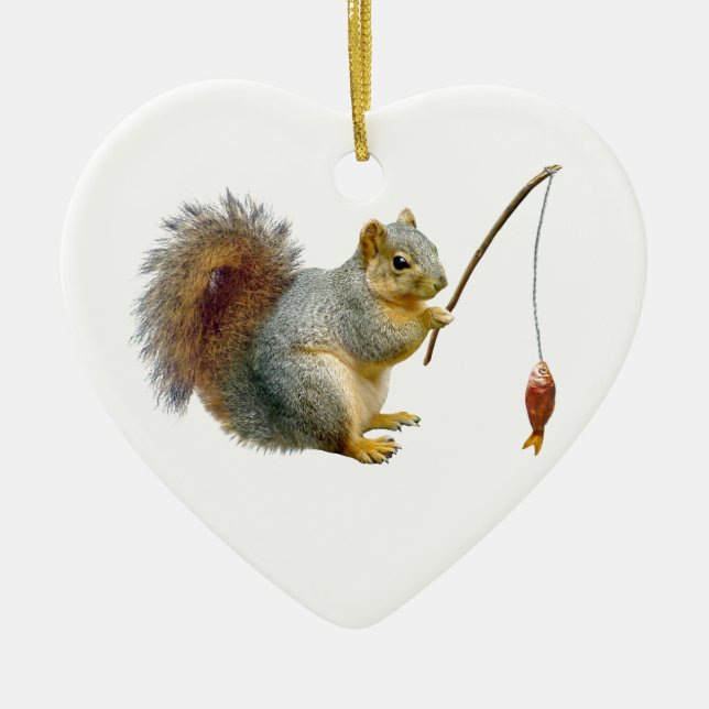 Fishing Squirrel Ornament (Front)