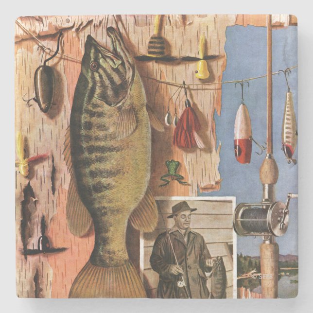 Fishing Still Life by John Atherton Stone Coaster (Front)