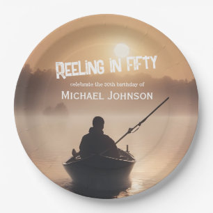 Fishing Sunrise Fisherman 50th Birthday Paper Plate