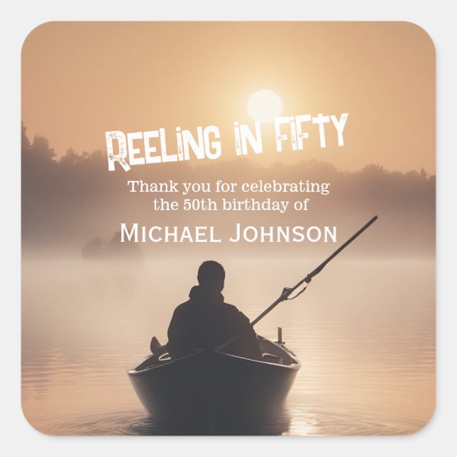 Fishing Sunrise Fisherman 50th Birthday Square Sticker (Front)