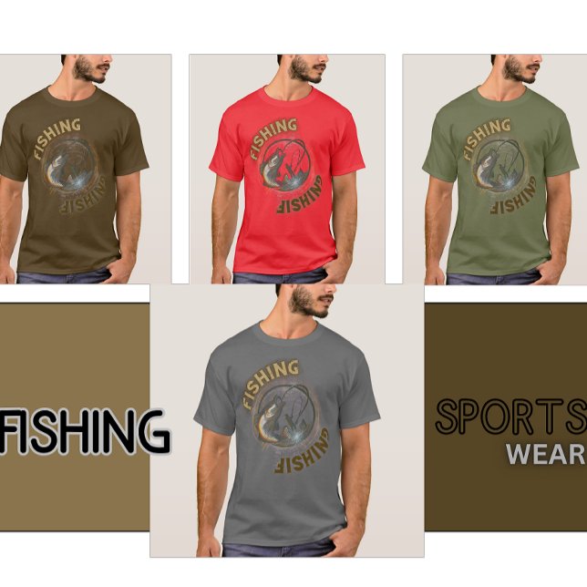 Fishing symbol tilted T-Shirt (Fishing T-Shirt SportsWear cream and dark brown wording.
)